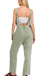 Abayne Olive Shoulder Strap Baggy Pocket Romper Jumpsuit