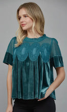 Holland Teal Lace Detail Velvet Babydoll Top