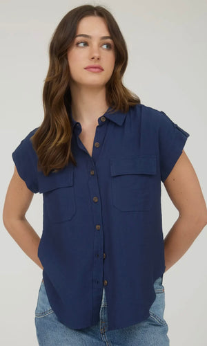 Liana Collared Button Down Tab Sleeve Shirt