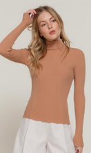 Cambria Khaki Turtle Neck Fitted Rib Knit Sweater Top