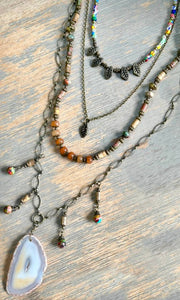 Sedona Glass Agate Stone Pendant Charm Multi Layer Long Beaded Necklace