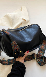 Aspen Black Vegan Leather Boho Strap Sling Crossbody Pack Handbag