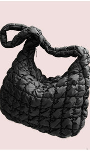 Layla Black Quilting Texture Tote Crossbody Large Handbag