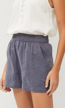 Adah Slate Cotton Gauze Smocked Waist Side Pocket Shorts