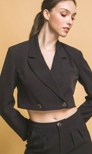 Aracal Black Double Breasted Cropped Blazer Jacket