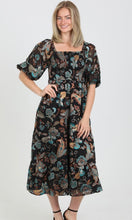 Cleo Black Smocked Bodice Half Sleeve Maxi dress with Pockets