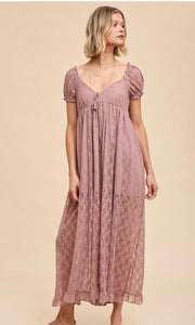 Alaria Desert Rose Sweetheart Allover Lace Smocked Babydoll Maxi Dress