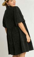 Aluan Black Snow Washed Cotton Frayed Edge Tiered Dress