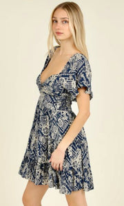 Alodia Midnight Blue Floral Print Twist Front Dress