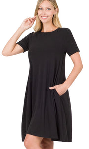 Arcer Black Soft Jersey Knit Side-Pocket Dress