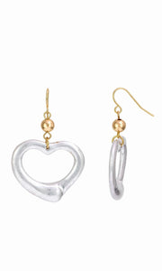 Earring Open Heart Two-Tone Bead Drop Earrings