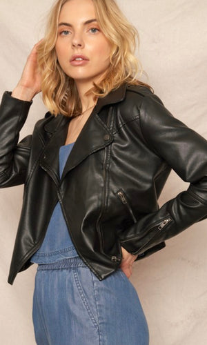 Adly Black Faux Leather Moto Biker Jacket