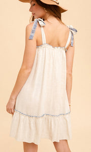 Alyia Oatmeal Soft Linen Ruffle Tank Mini Dress