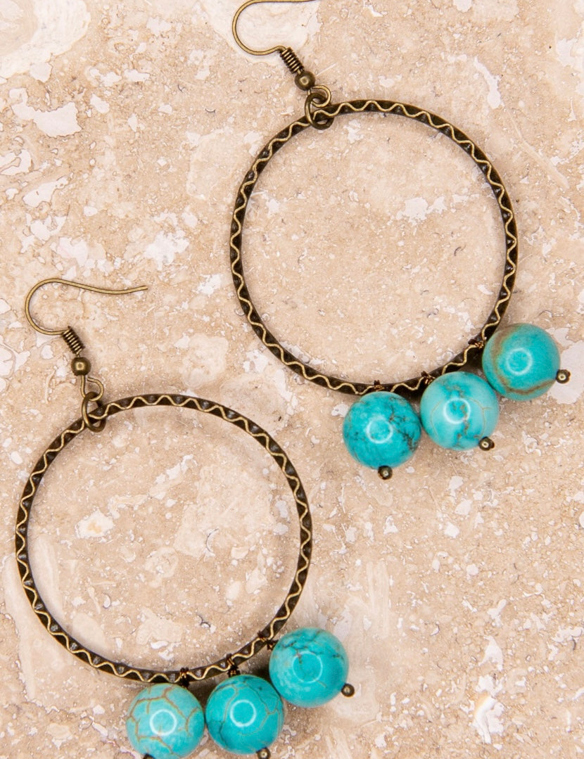 Olivia Triple Bead Hoop Dangle Earrings