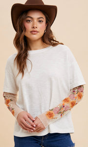 Allion White Embroidered Mesh Two-Fer Knit Top