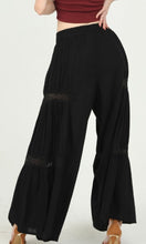 Arta Black Lace Inset Tassel Tie Drawstring Wide Leg Pants