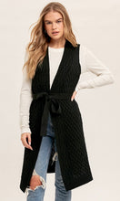 Amista Black Cableknit Belted Longline Cardigan Sweater