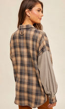 Abrem Slate Grey Snow Washed Plaid Mixed Media Shirt Shacket Top