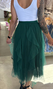 McKenna  Green Beaded Mesh Pleated Skirt