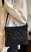 Becks Black Woven Bohemian Crochet Tassel Crossbody Bag