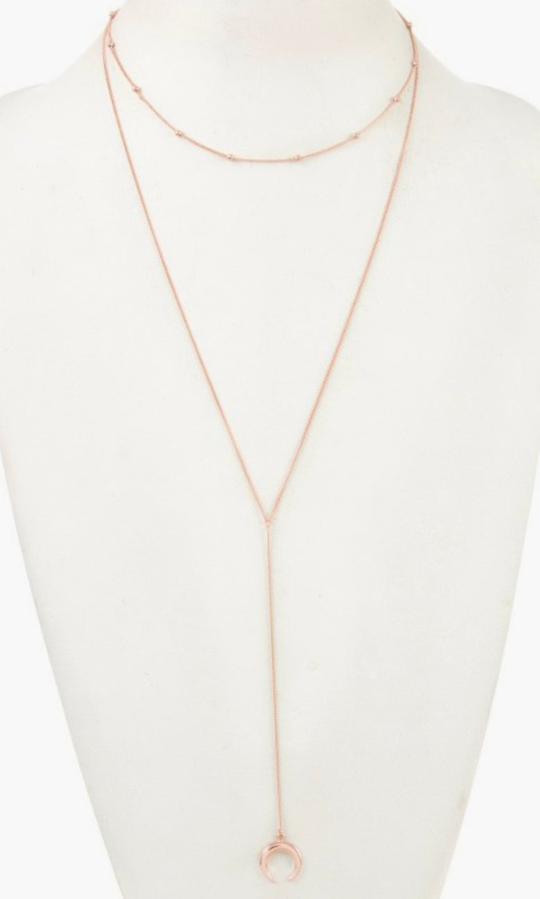 Rose Gold or Silver Curved Pendant Lariat Necklace