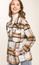 Afara Camel  Plaid Side Pocket Shirt Jacket