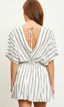 Avasta Off White & Black Stripe Godet Tassel Tie Waist Mini Dress