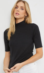 *SALE! Ambery Black Short Sleeve Turtleneck Knit Shirt Top