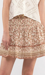 Arcie Rose Border Print Smocked Waist Mini Skirt