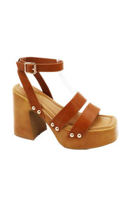 Double Band Wood Platform Heel Sandal