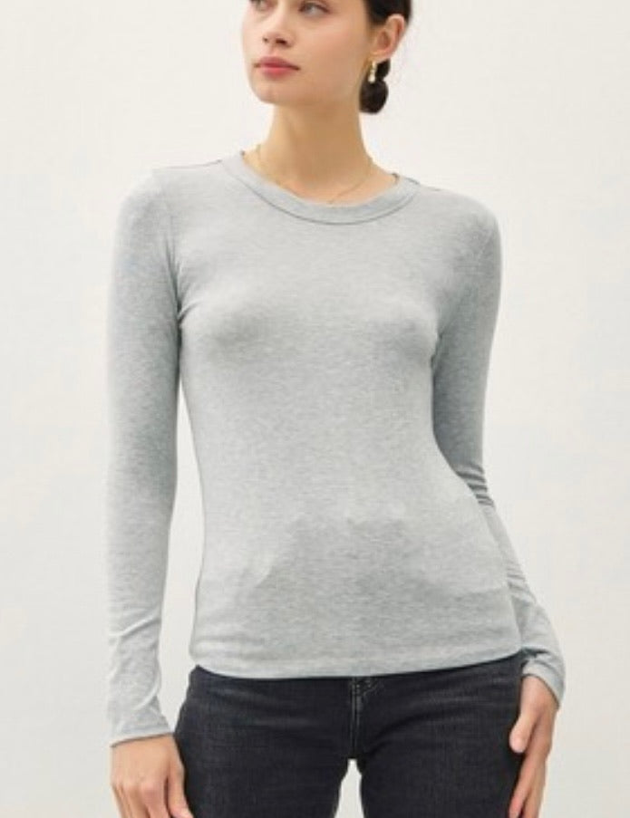 Gimli Heather Grey Round Neck Long Sleeve Knit Top