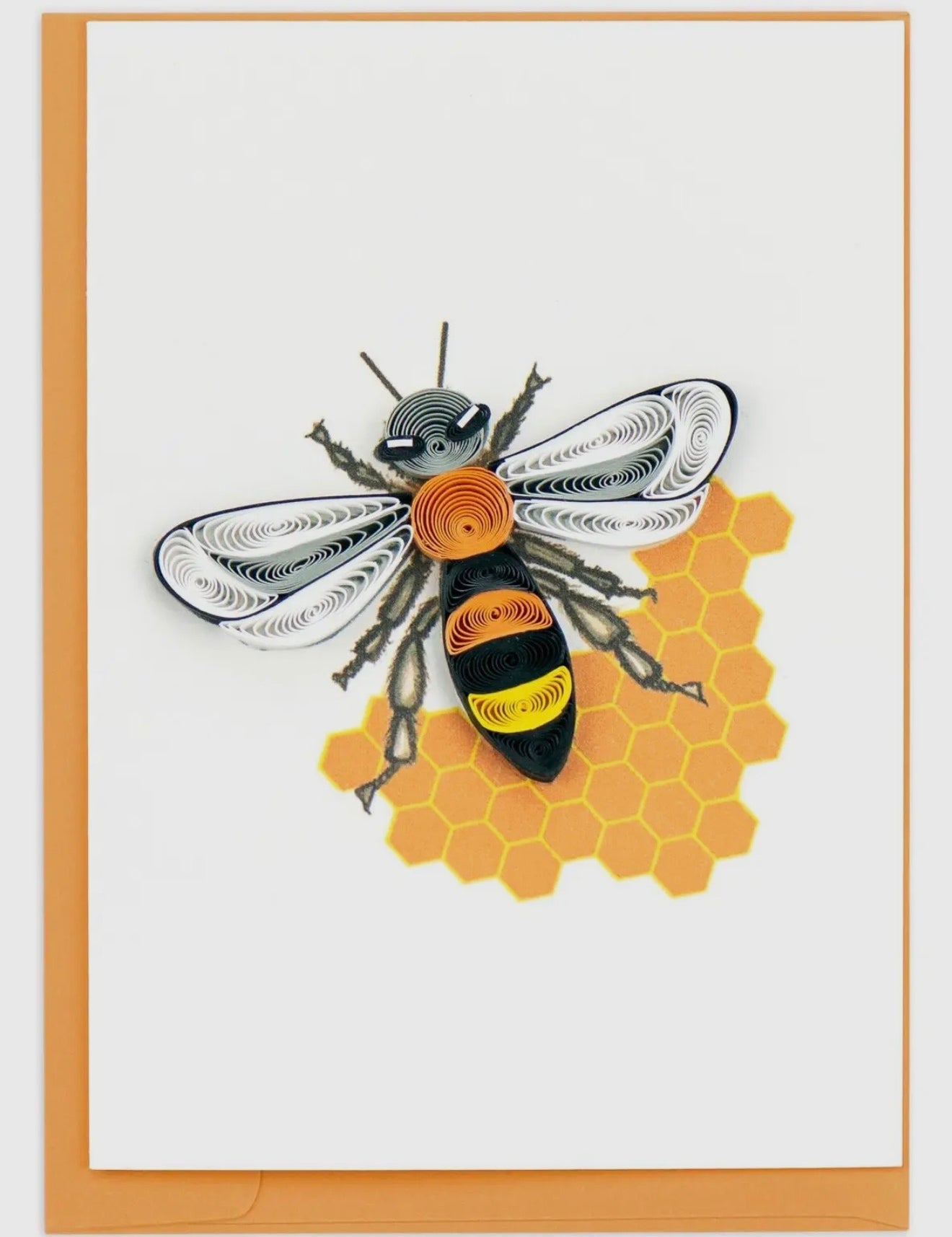 Artistic depiction of a bee on a honeycomb with a white background