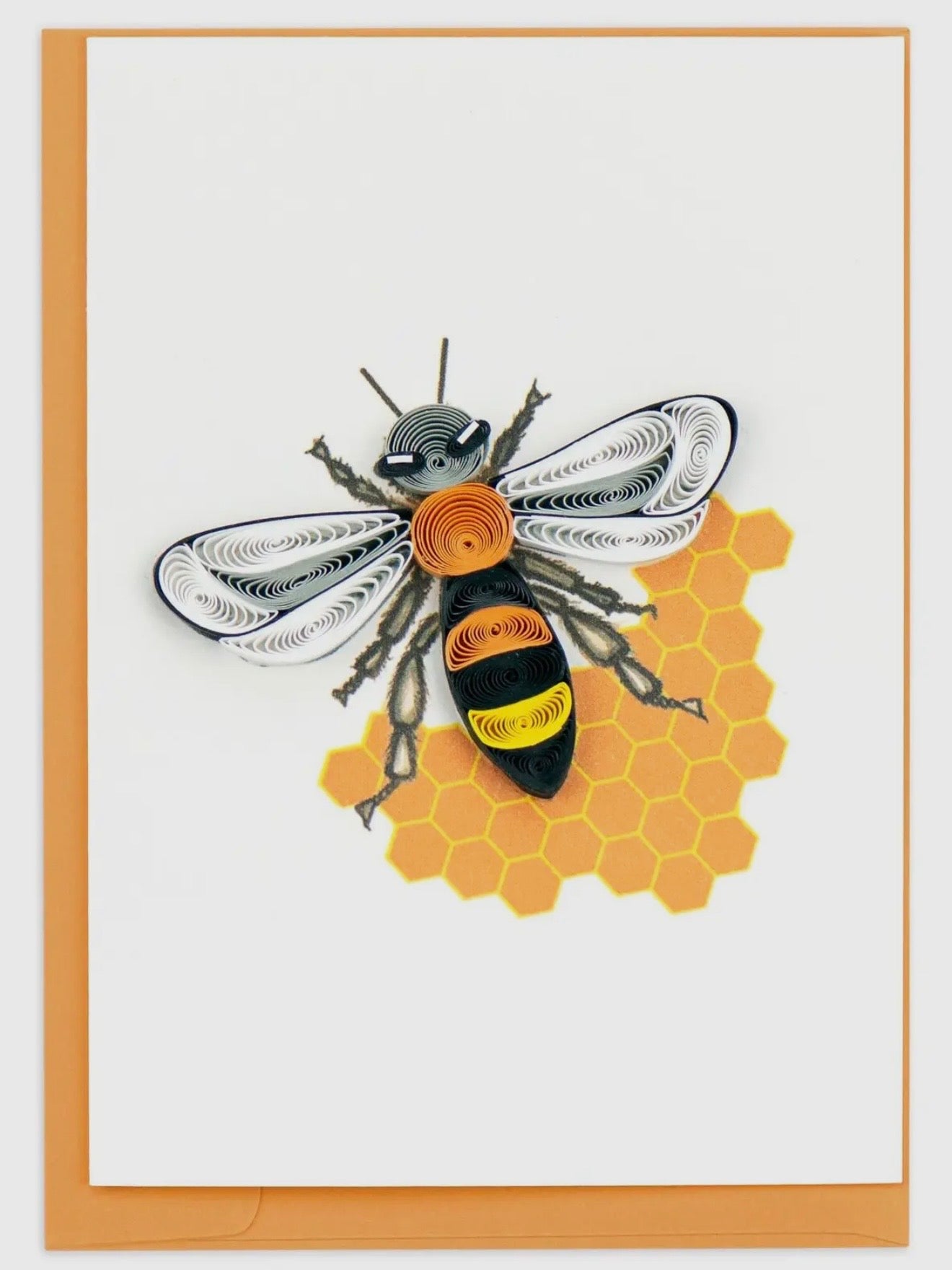 Artistic depiction of a bee on a honeycomb with a white background