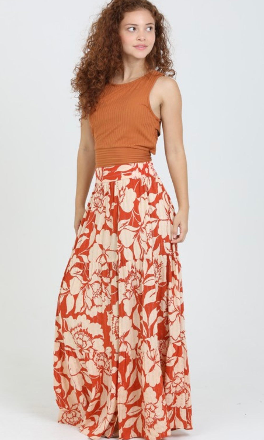 Camila Orange A-line Maxi Skirt With High Slit