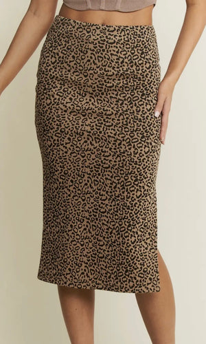 Alyana Animal Print High Waist Thigh Slit Midi Skirt