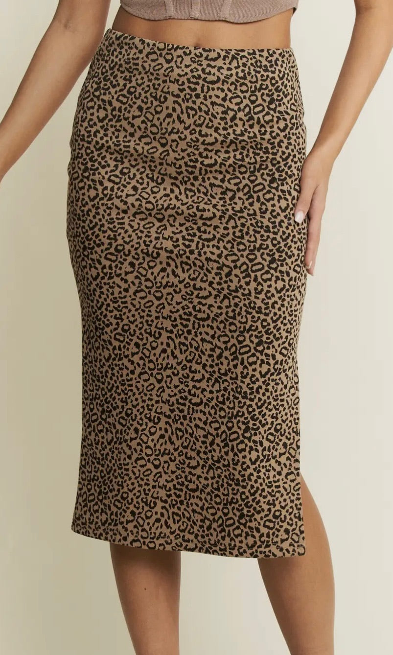 Alyana Animal Print High Waist Thigh Slit Midi Skirt