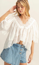 Dominik V-Neck Short Sleeve Eyelet Detail Top
