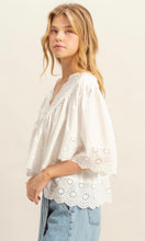 Dominik V-Neck Short Sleeve Eyelet Detail Top