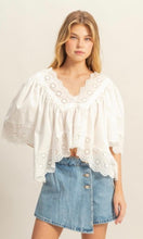 Dominik V-Neck Short Sleeve Eyelet Detail Top