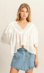 Dominik V-Neck Short Sleeve Eyelet Detail Top