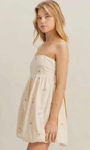 Damian Embroidery Strapless Bubble Hem Dress