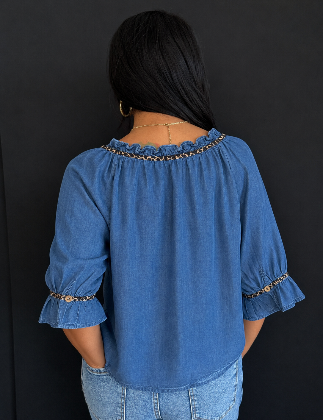 Briggs Leopard Mixed Chambray Blouse