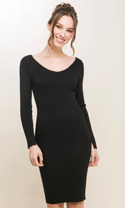 *SALE! Ajake - Black Long Sleeve Bodycon Ribbed Knit Sweater Dress