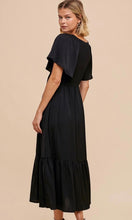 Artiste Black Washed Satin Empire Smocked Midi Dress