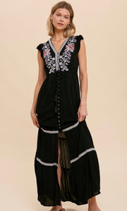 Arika Black Bohemian Embroidered Maxi Dress