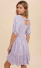 Apala Pink Lavender Ditzy Print Smocked Mini Dress