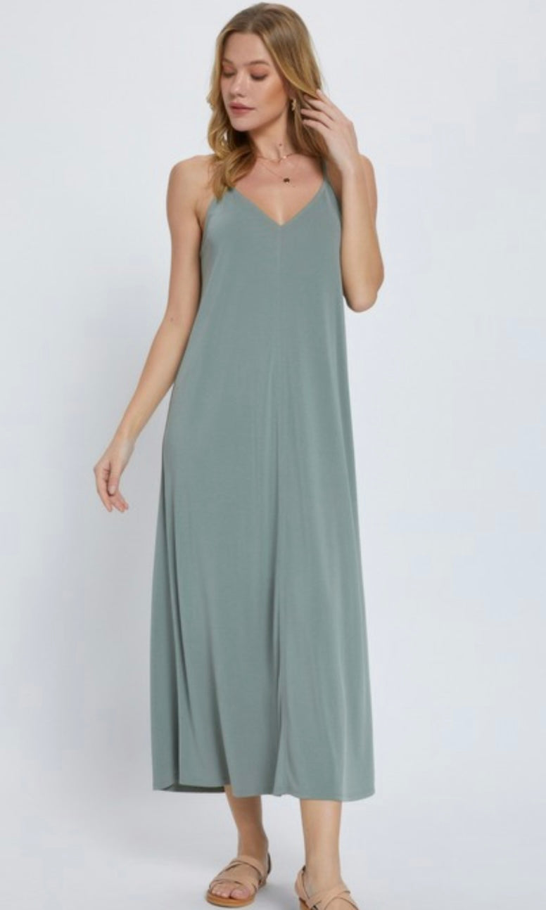*SALE! Adarla Olive Green Soft Modal Knit Midi Dress
