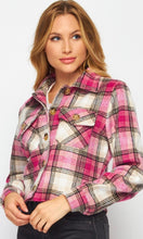 *SALE! Abecka - Pink Plaid Flannel Button Front Cropped Jacket