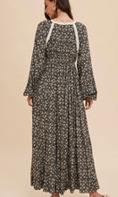 *SALE! Areal - Black Lace Trim Vintage Floral Front Slit Maxi Dress