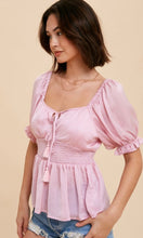 *SALE! Abyn Pink Washed Satin Smocked Blouse Shirt Top